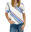 Current Air Diagonal Stripe Split Neck Blouse In Multi In Multi