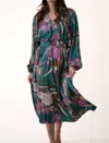 Current Air Teagan Botanical Belted Midi Dress In Green In Green
