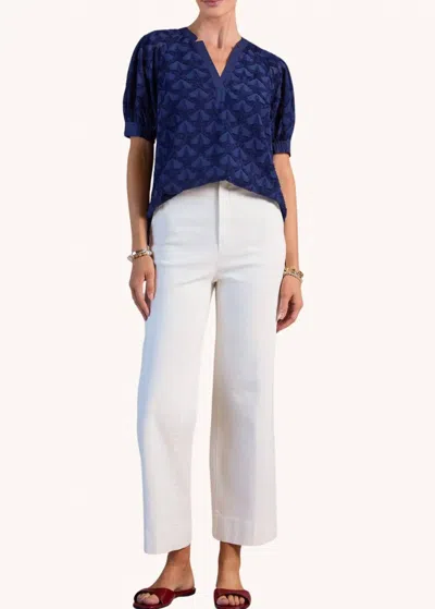 Current Air Textured Star Pattern Short Sleeve Blouse In Navy In Blue