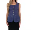 Current Air Thea Contrast Stitch Denim Vest In Blue In Blue
