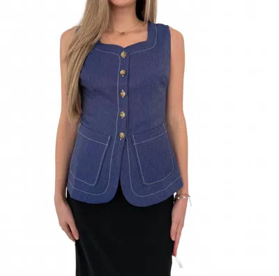 Current Air Thea Contrast Stitch Denim Vest In Blue