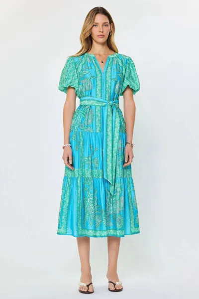 Current Air Tiered Midi Dress In Aqua In Multi