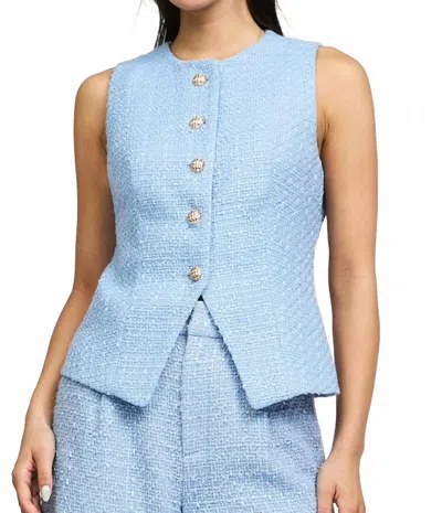 Current Air Tweed Button Down Vest In Light Blue