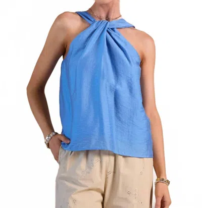 Current Air Twist Halter Neck Sleeveless Top In Cornflower Blue