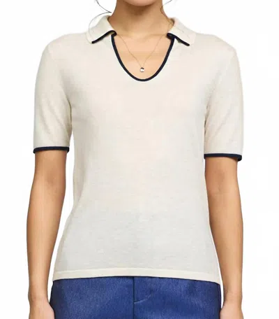 Current Air U-shape Polo Short Sleeve Knit Top In Cream In White