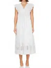 Current Air Embroidered Lace V-neckline Midi Dress In White In White