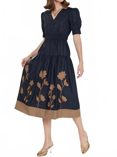 Current Air Lillian Embroidered Dress In Navy In Blue