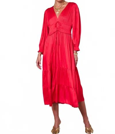 Current Air V-neck Pleated Tiered Midi Dress In Red