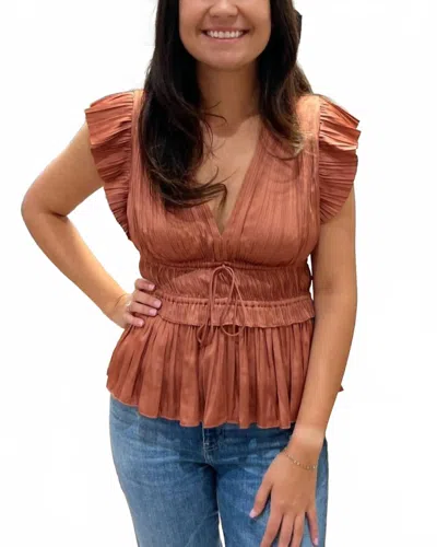 Current Air V-neck Pleated Top In Burnt Orange In Brown
