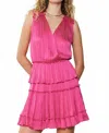 Current Air V-neck Ruffled Mini Dress In Azalea In Pink