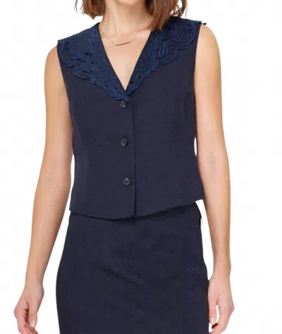 Current Air V-neck Sleeveless Button Front Vest In Navy In Multi