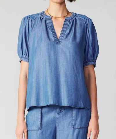 Current Air V Neck Top In Chambray In Blue