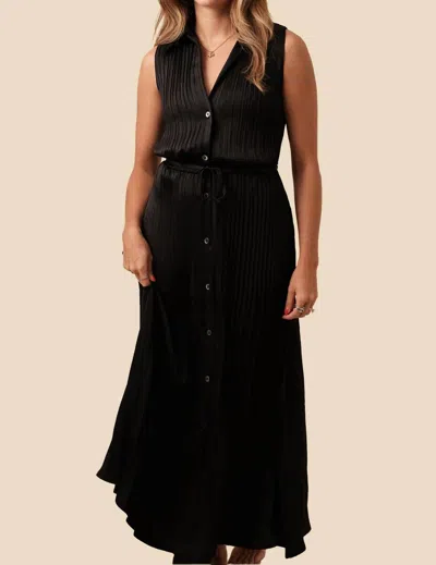 Current Air Vivian Plisse Buttoned Midi Dress In Black