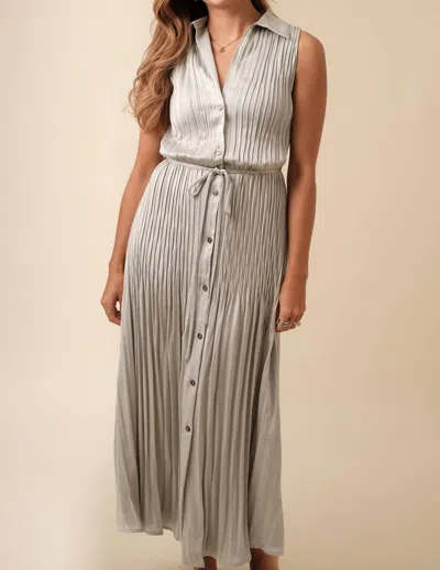 Current Air Vivian Plisse Buttoned Midi Dress In Sage In Multi