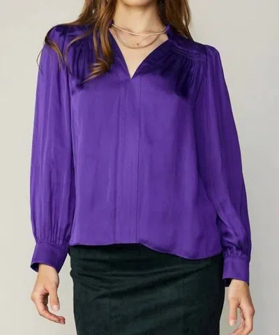 Current Air Vneck Long Sleeve Top In Vibrant Purple