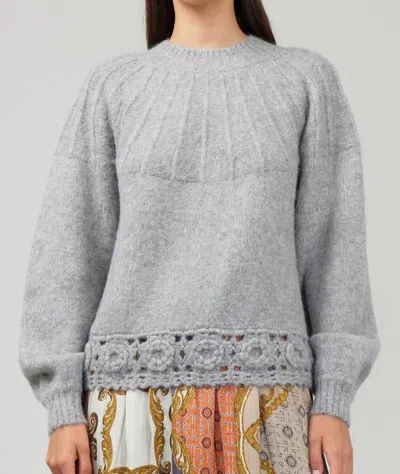Current Air Warm Crochet Trim Sweater In Gray
