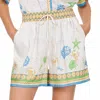 Current Air Sandi Coastal Print Satin Shorts In Multi In White