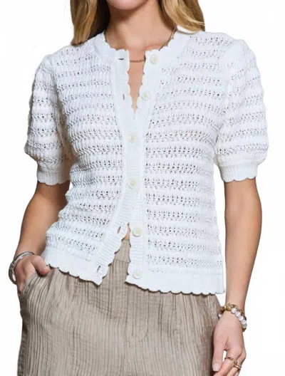 Current Air Women's Crochet Short Sleeve Cardigan In White
