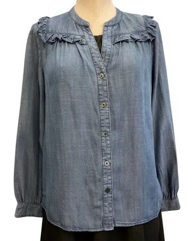 Current Air Women's Denim Ruffle Button Down In Blue