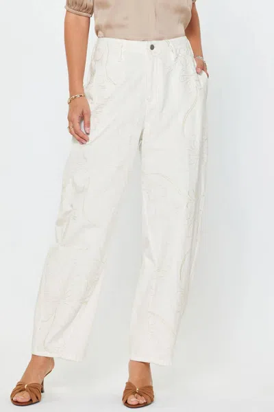 Current Air Women's Eva Barrel Leg Pants With Embroidery Details In White