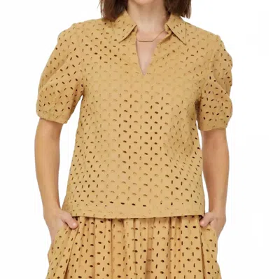 Current Air Women's Eyelet Half Sleeve Blouse In Beige In Yellow