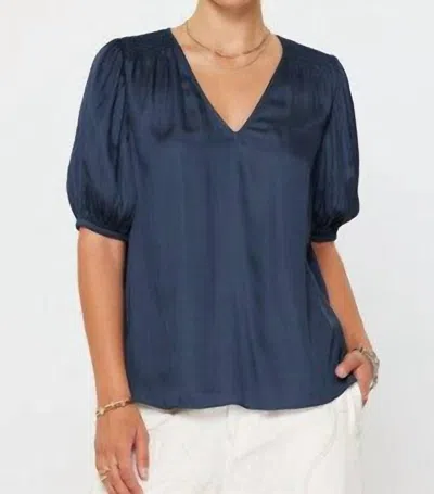 Current Air Women's Puff Short Sleeve V-neck Blouse In Slate Navy In Black