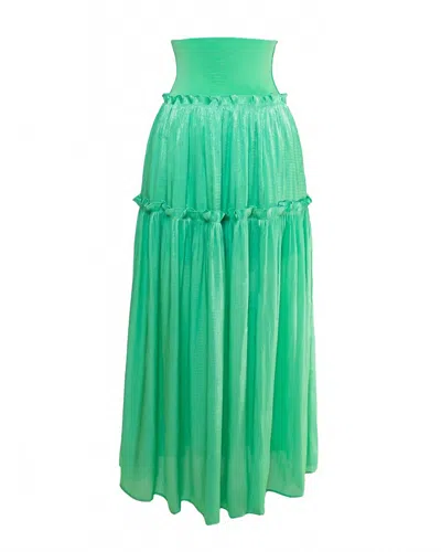 Current Air Women's Satin Weave Maxi Skirt In Green In Gold