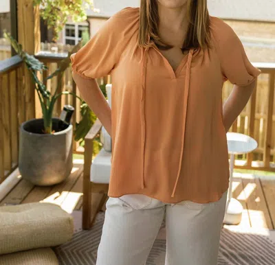 Current Air Women's Split Neck Tied Blouse In Butterrum In Multi