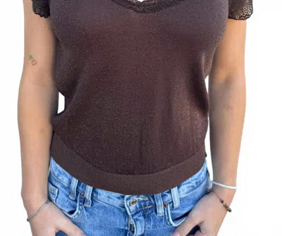 Current Air Women's V Neck Woven Combo Sweater In Brown In Multi