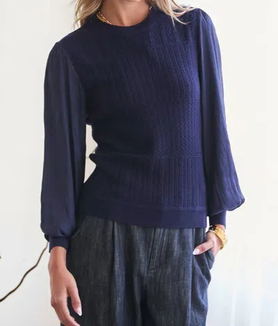 Current Air Woven Combo Sweater In Deep Water In Blue