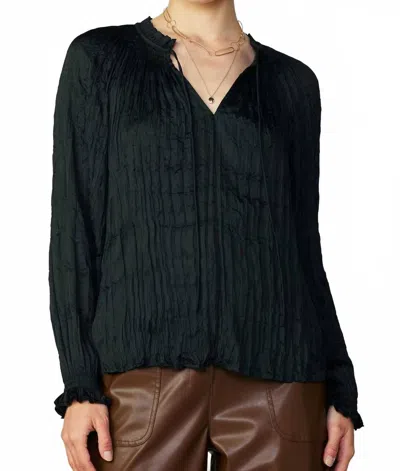 Current Air Wrinkled Long Sleeve Blouse In Black In Green
