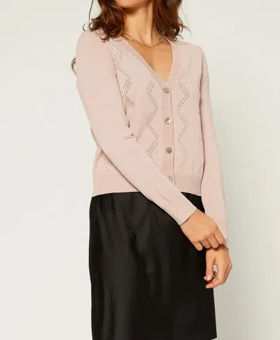 Current Air Zig Zag Pearl Button Down Cardigan In Light Pink In Beige