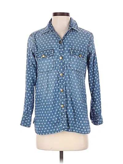 Pre-owned Current Elliott 3/4 Sleeve Button Down Shirt In Blue