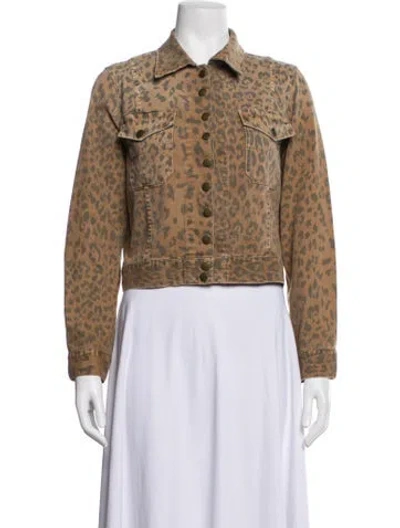 Pre-owned Current Elliott Animal Print Denim Jacket In Brown