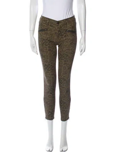 Pre-owned Current Elliott Animal Print Skinny Leg Pants In Green