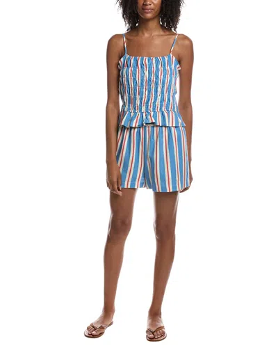 Current Elliott Current/elliott 2pc Linen-blend Spaghetti Strap Peplum Top & Short Set In Blue