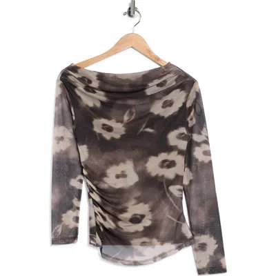 Current Elliott Current/elliott Asymmetric Neckline Mesh Top In Brown