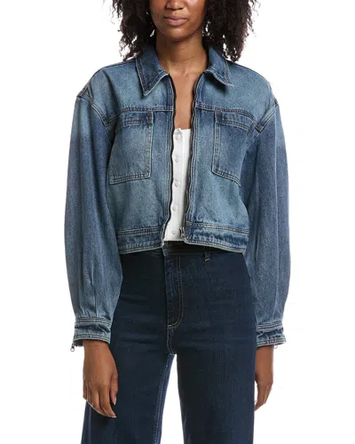 Current Elliott Current/elliott Blouson Sleeve Cropped Zip Up Denim Jacket In Blue