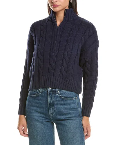 Current Elliott Current/elliott Cropped Cable Knit 1/2-zip In Blue