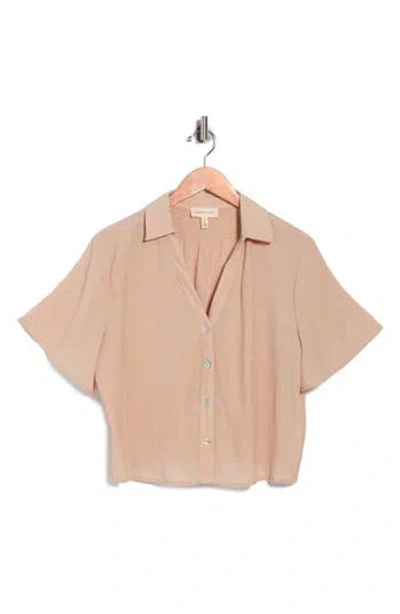 Current Elliott Current/elliott Short Sleeve Crop Button-up Shirt In Brown