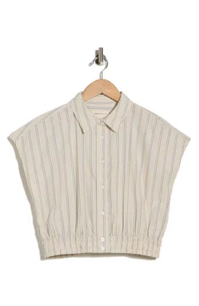 Current Elliott Current/elliott Stripe Cap Sleeve Crop Button-up Shirt In Gray