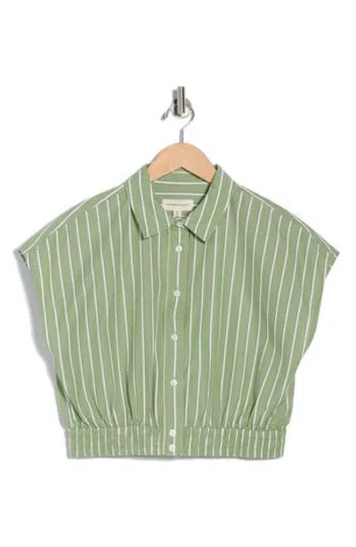 Current Elliott Current/elliott Stripe Cap Sleeve Crop Button-up Shirt In Green