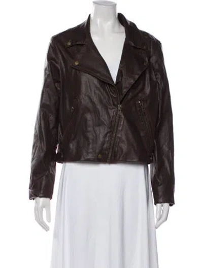 Pre-owned Current Elliott Faux Leather Biker Jacket In Brown