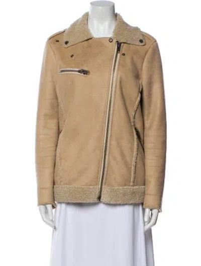Pre-owned Current Elliott Faux Shearling Biker Jacket In Neutral