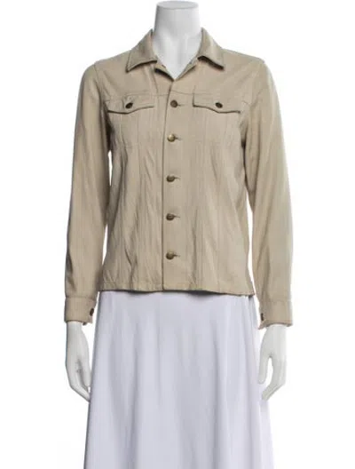 Pre-owned Current Elliott Goat Leather Denim Jacket In Neutrals