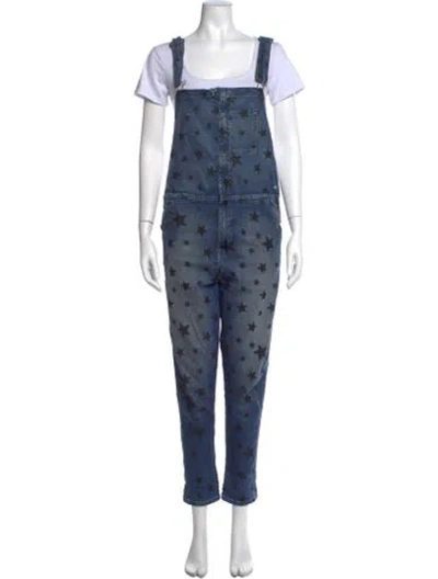 Pre-owned Current Elliott Graphic Print Square Neckline Overalls In Blue