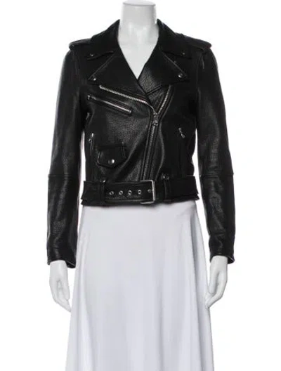 Pre-owned Current Elliott Lamb Leather Biker Jacket In Black