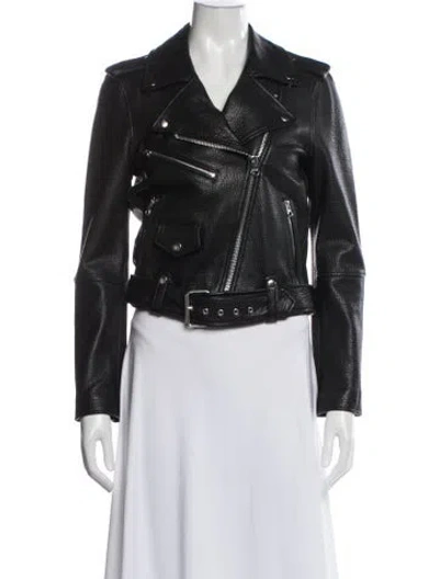 Pre-owned Current Elliott Lamb Leather Biker Jacket In Black
