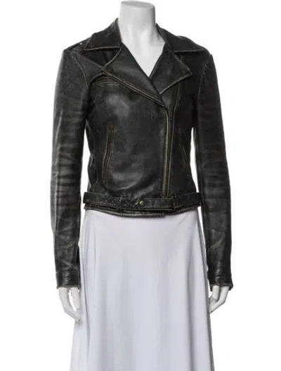 Pre-owned Current Elliott Lamb Leather Biker Jacket In Black