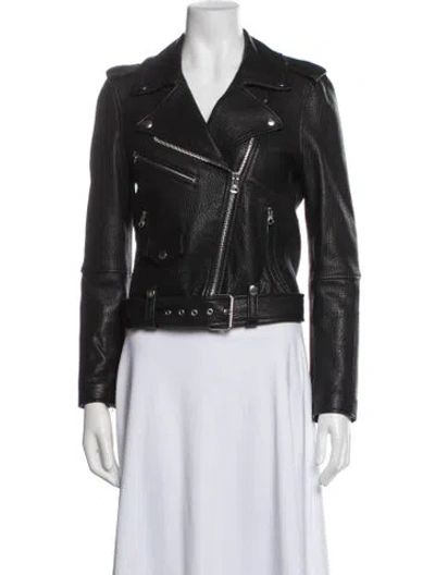 Pre-owned Current Elliott Lamb Leather Biker Jacket In Black